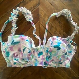 Shade & Shore Women's Watercolor Floral Bikini Top - White, Blue, Purple, Green